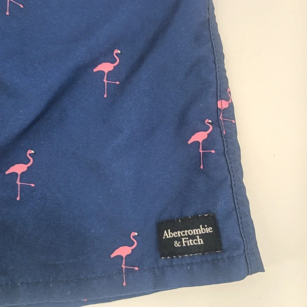 Abercrombie Kids Navy Pink Flamingo Swim Trunks Shorts Boys Sz 13/14 Mesh Lined